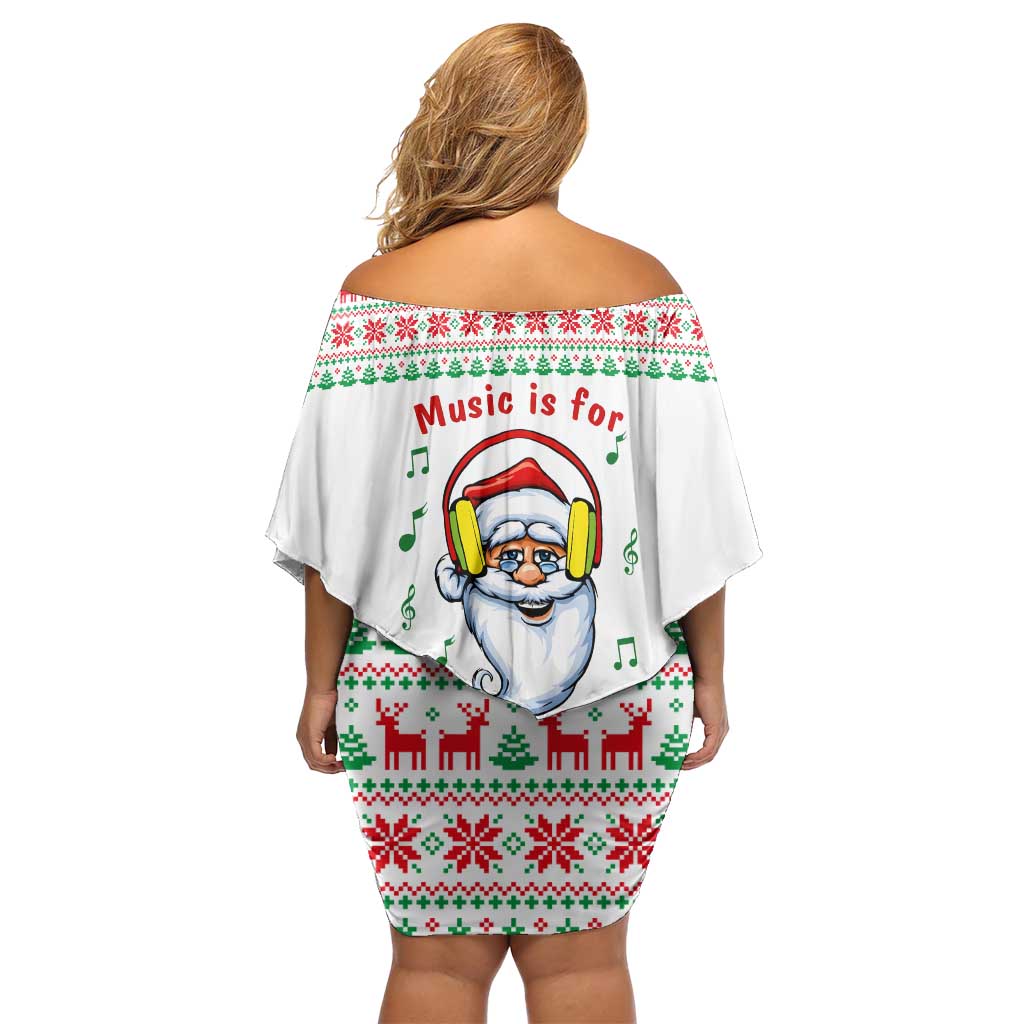 Funny Santa Music Is For Everyone Christmas Off Shoulder Short Dress Xmas Holiday Patterns - Wonder Print Shop