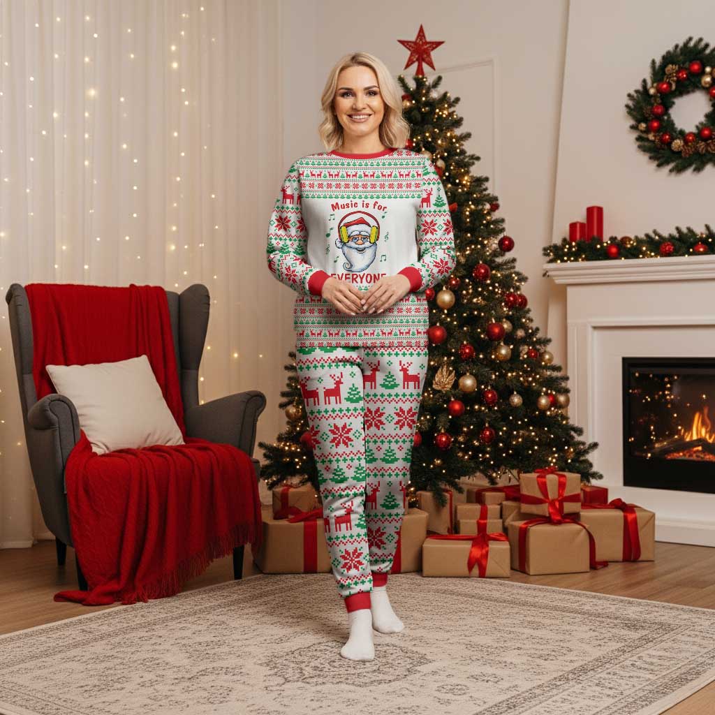Funny Santa Music Is For Everyone Christmas Pajama Set Xmas Holiday Patterns - Wonder Print Shop