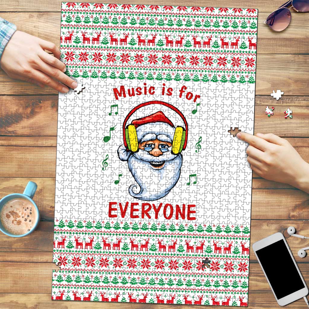 Funny Santa Music Is For Everyone Christmas Puzzle Xmas Holiday Patterns - Wonder Print Shop