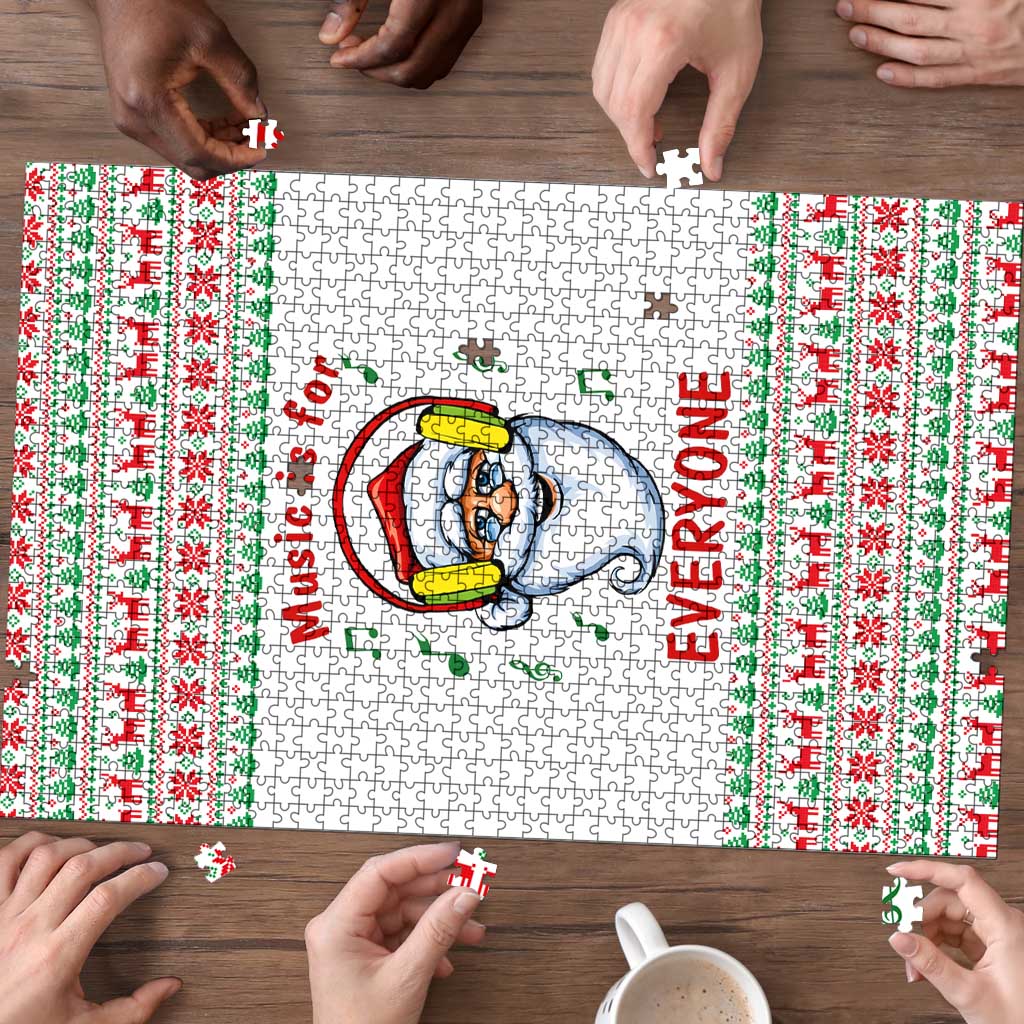 Funny Santa Music Is For Everyone Christmas Puzzle Xmas Holiday Patterns - Wonder Print Shop