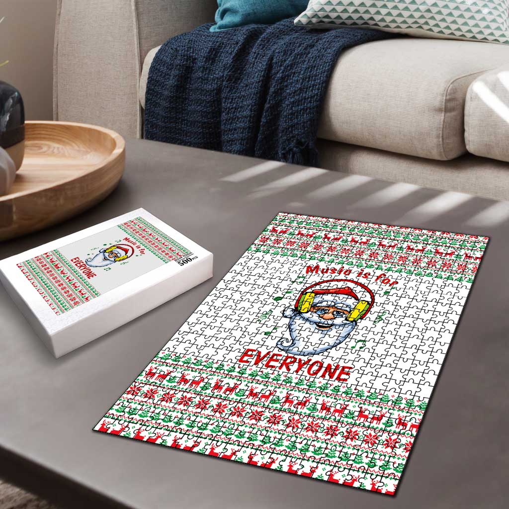 Funny Santa Music Is For Everyone Christmas Puzzle Xmas Holiday Patterns - Wonder Print Shop