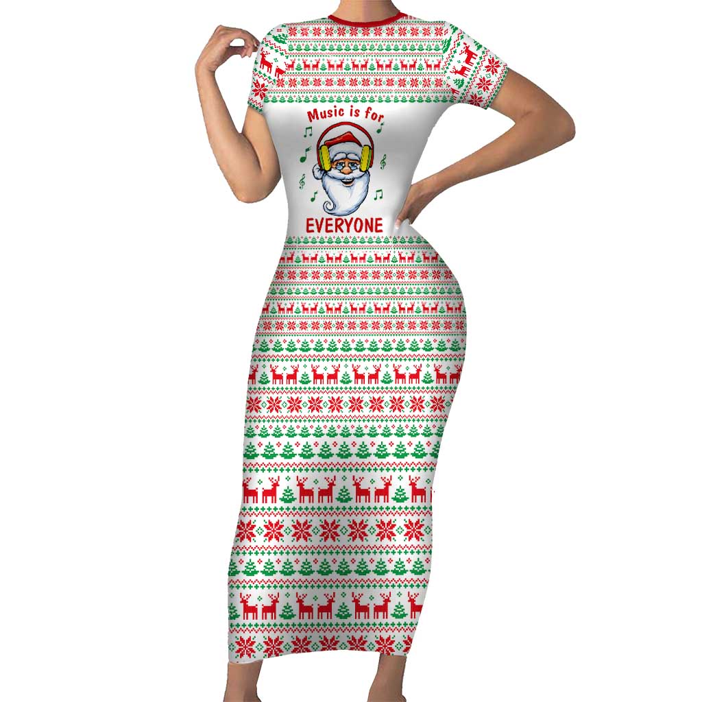 Funny Santa Music Is For Everyone Christmas Short Sleeve Bodycon Dress Xmas Holiday Patterns - Wonder Print Shop