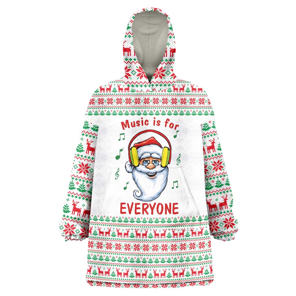 Funny Santa Music Is For Everyone Christmas Wearable Blanket Hoodie Xmas Holiday Patterns - Wonder Print Shop