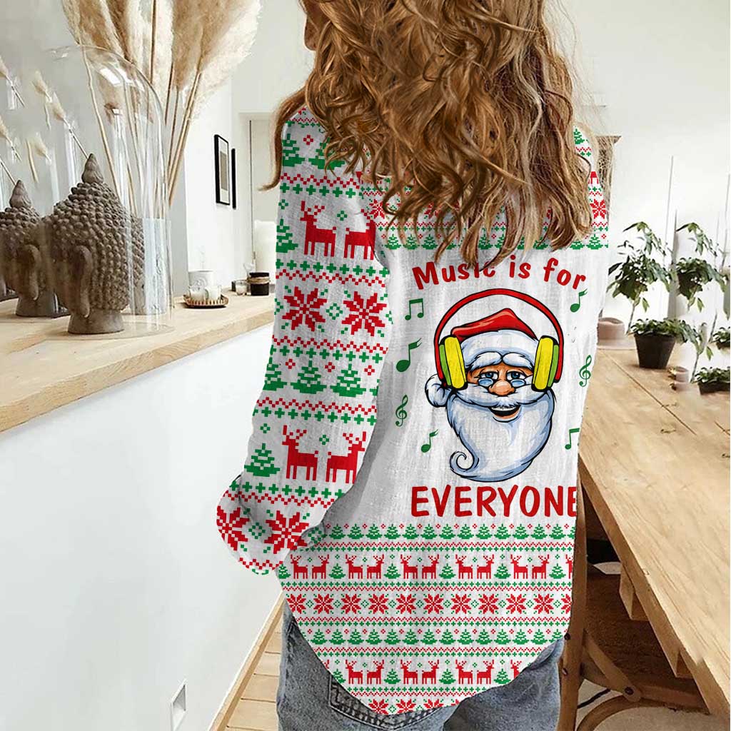 Funny Santa Music Is For Everyone Christmas Women Casual Shirt Xmas Holiday Patterns - Wonder Print Shop