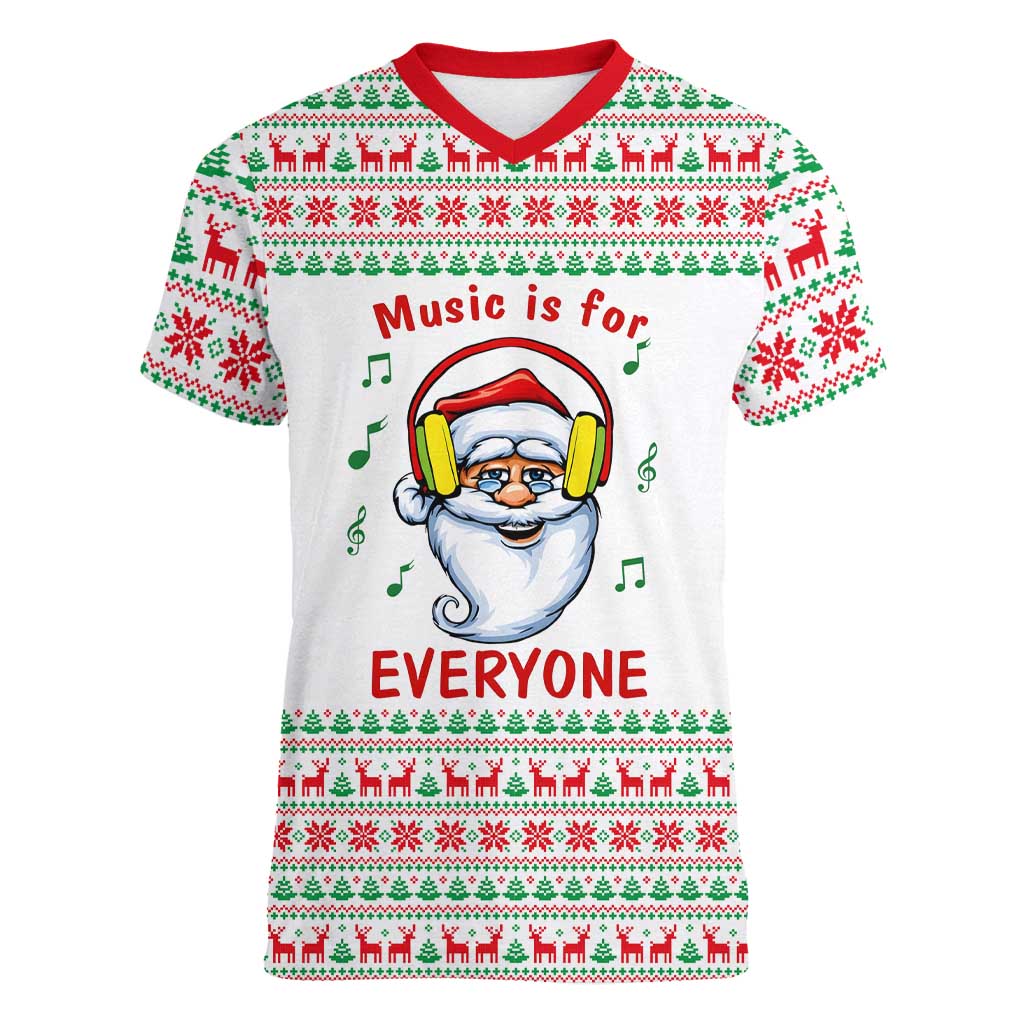 Funny Santa Music Is For Everyone Christmas Women V-Neck T-Shirt Xmas Holiday Patterns - Wonder Print Shop