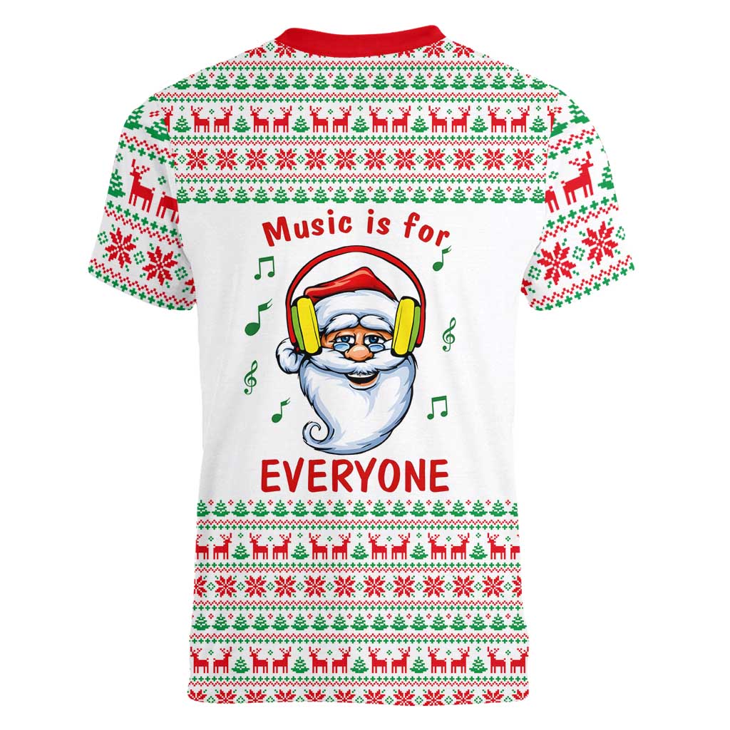Funny Santa Music Is For Everyone Christmas Women V-Neck T-Shirt Xmas Holiday Patterns - Wonder Print Shop