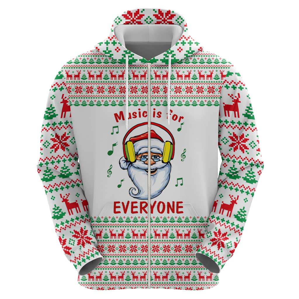 Funny Santa Music Is For Everyone Christmas Zip Hoodie Xmas Holiday Patterns - Wonder Print Shop