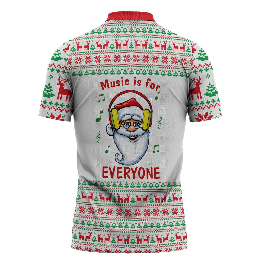Funny Santa Music Is For Everyone Christmas Zipper Polo Shirt Xmas Holiday Patterns - Wonder Print Shop