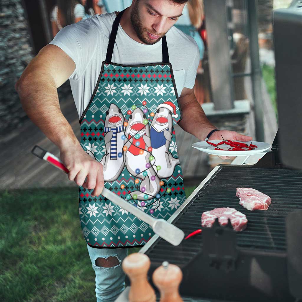 Funny Shark Christmas Apron Xmas Holiday Patterns - Wonder Print Shop