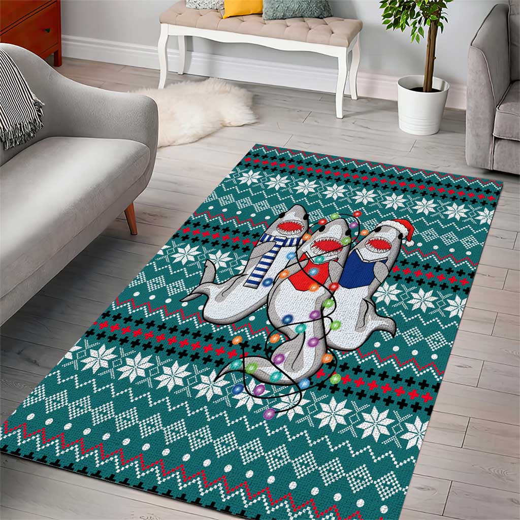 Funny Shark Christmas Area Rug Xmas Holiday Patterns - Wonder Print Shop