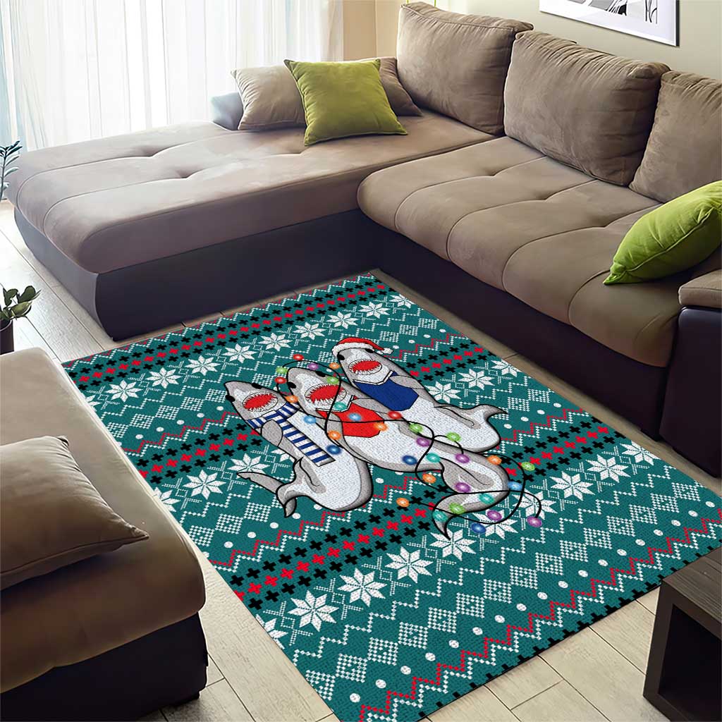 Funny Shark Christmas Area Rug Xmas Holiday Patterns - Wonder Print Shop
