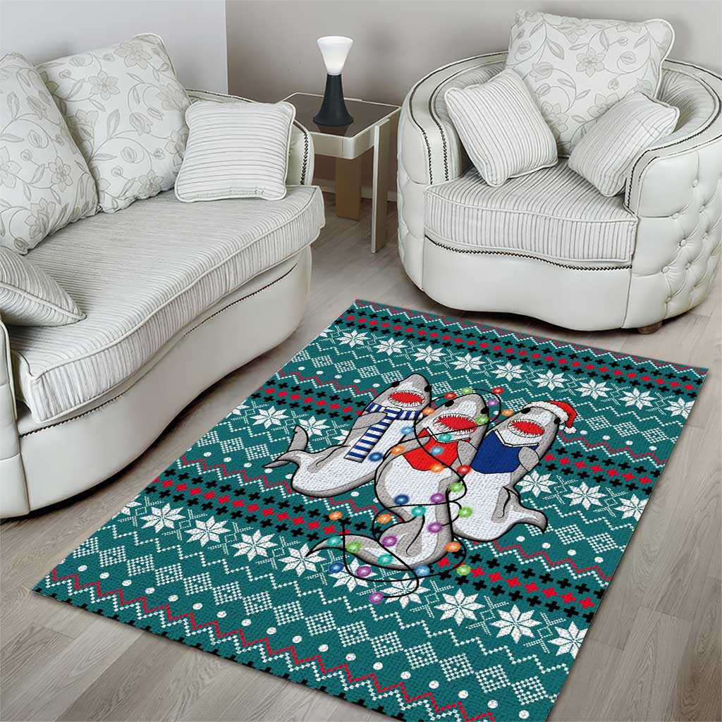 Funny Shark Christmas Area Rug Xmas Holiday Patterns - Wonder Print Shop