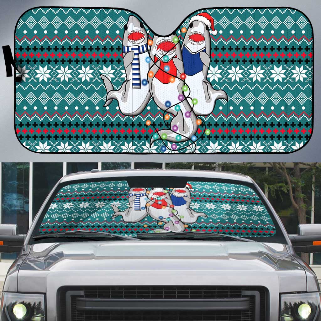 Funny Shark Christmas Auto Sun Shade Xmas Holiday Patterns - Wonder Print Shop