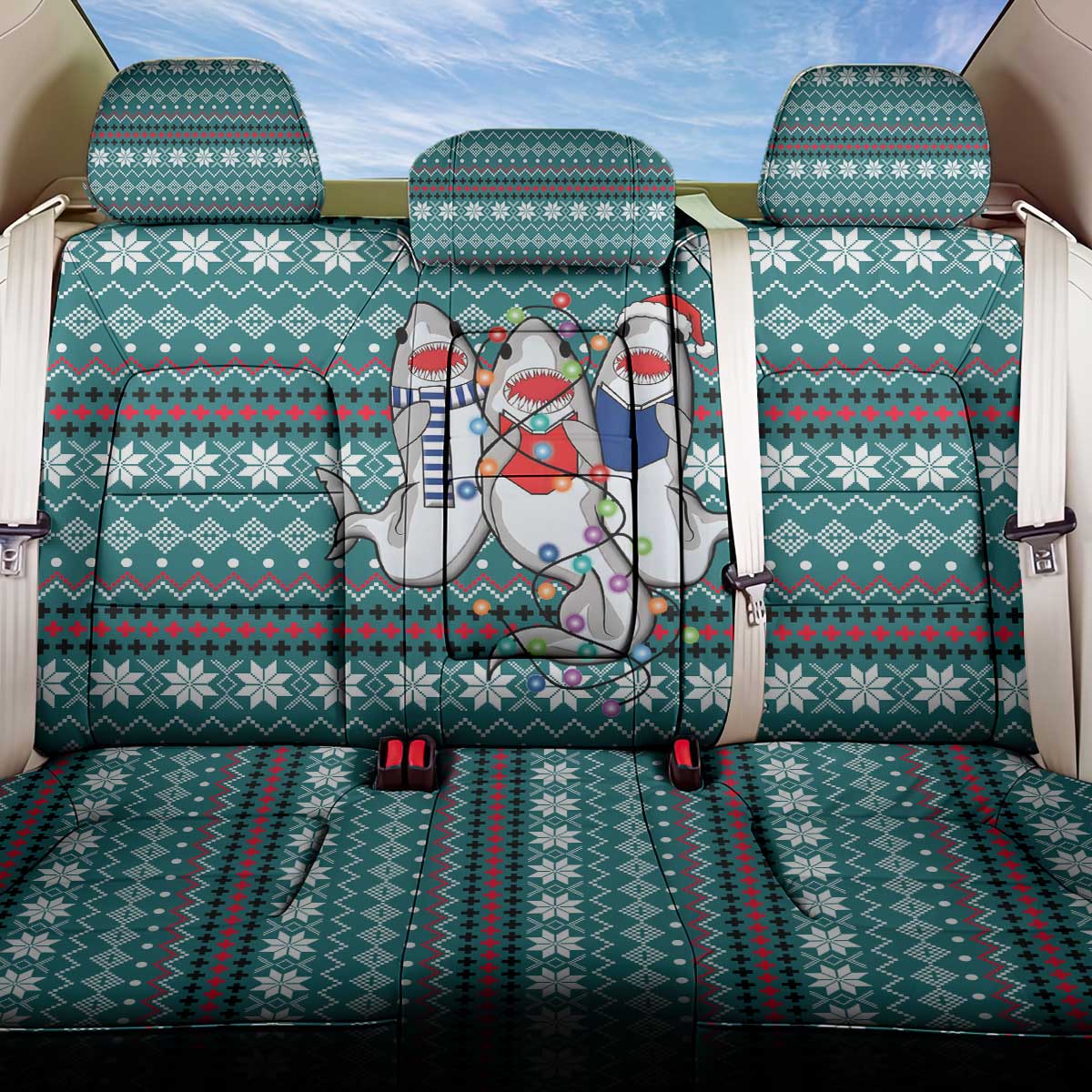 Funny Shark Christmas Back Car Seat Cover Xmas Holiday Patterns - Wonder Print Shop