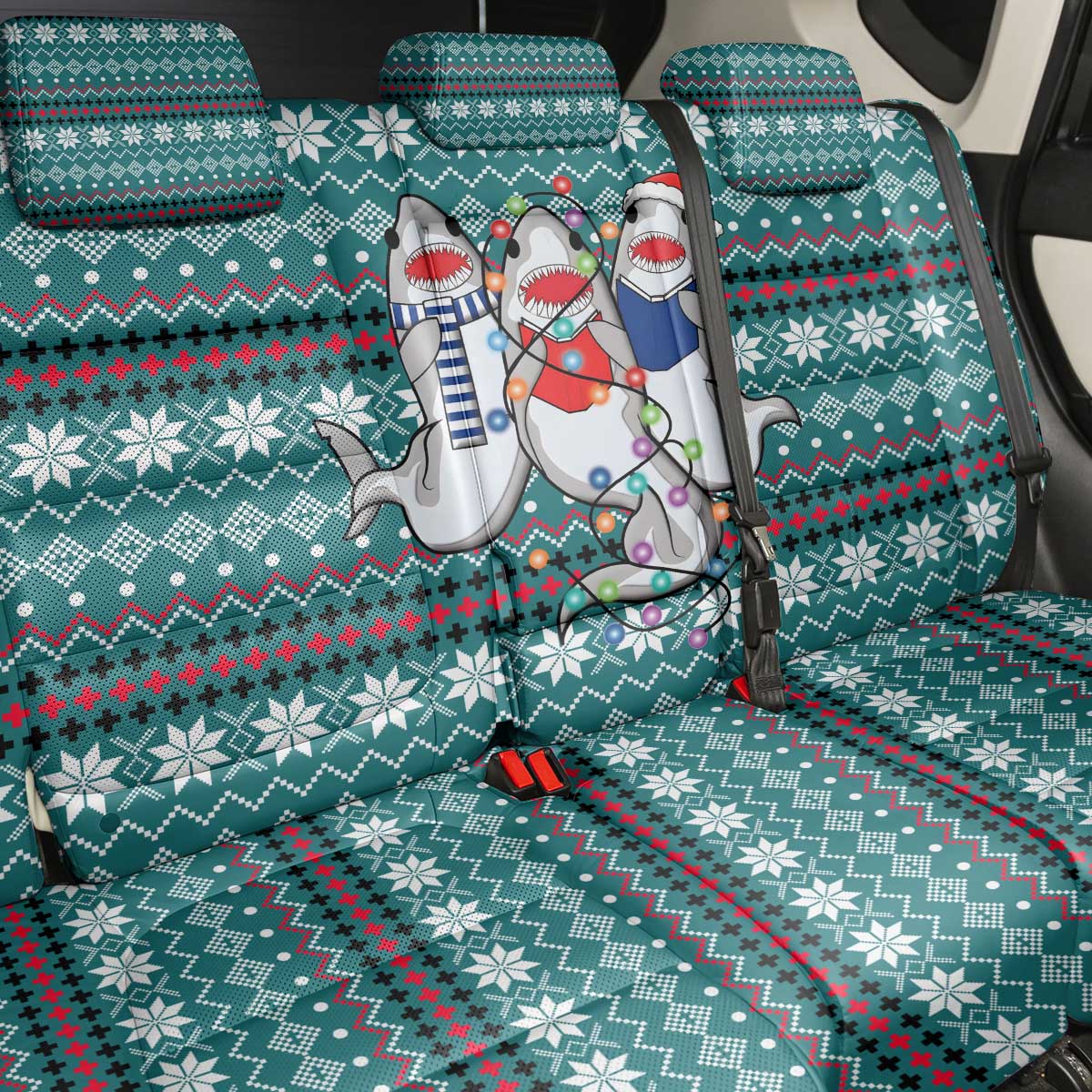 Funny Shark Christmas Back Car Seat Cover Xmas Holiday Patterns - Wonder Print Shop