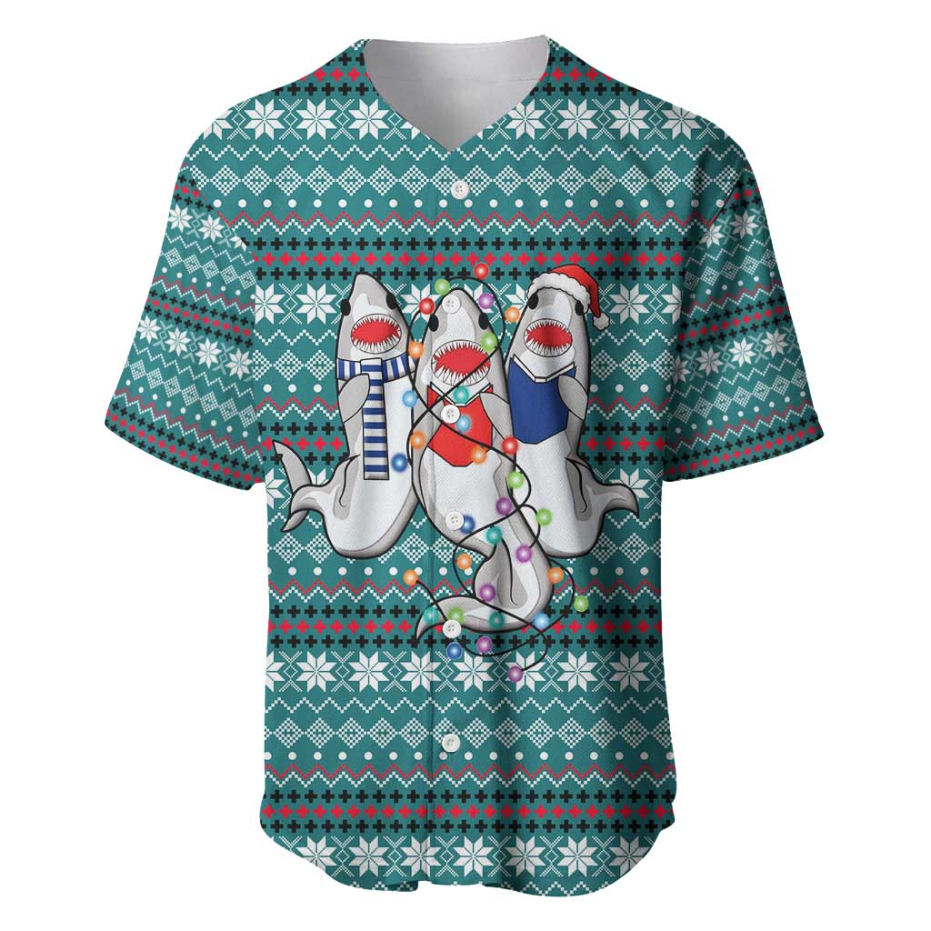 Funny Shark Christmas Baseball Jersey Xmas Holiday Patterns - Wonder Print Shop