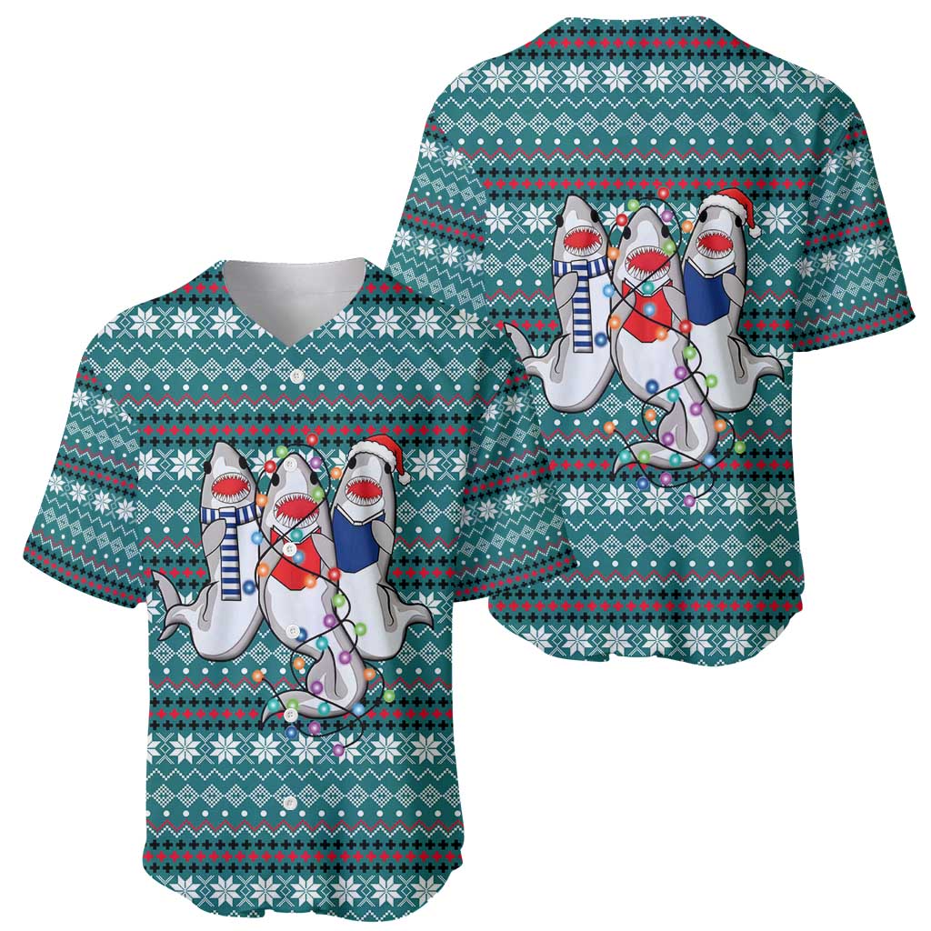 Funny Shark Christmas Baseball Jersey Xmas Holiday Patterns - Wonder Print Shop