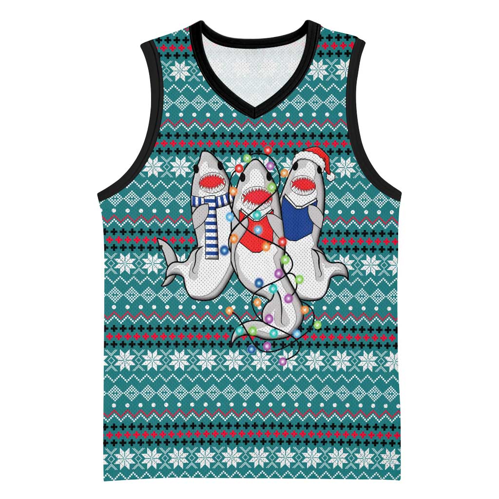 Funny Shark Christmas Basketball Jersey Xmas Holiday Patterns - Wonder Print Shop
