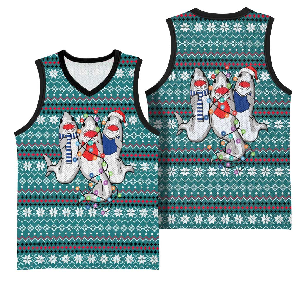 Funny Shark Christmas Basketball Jersey Xmas Holiday Patterns - Wonder Print Shop