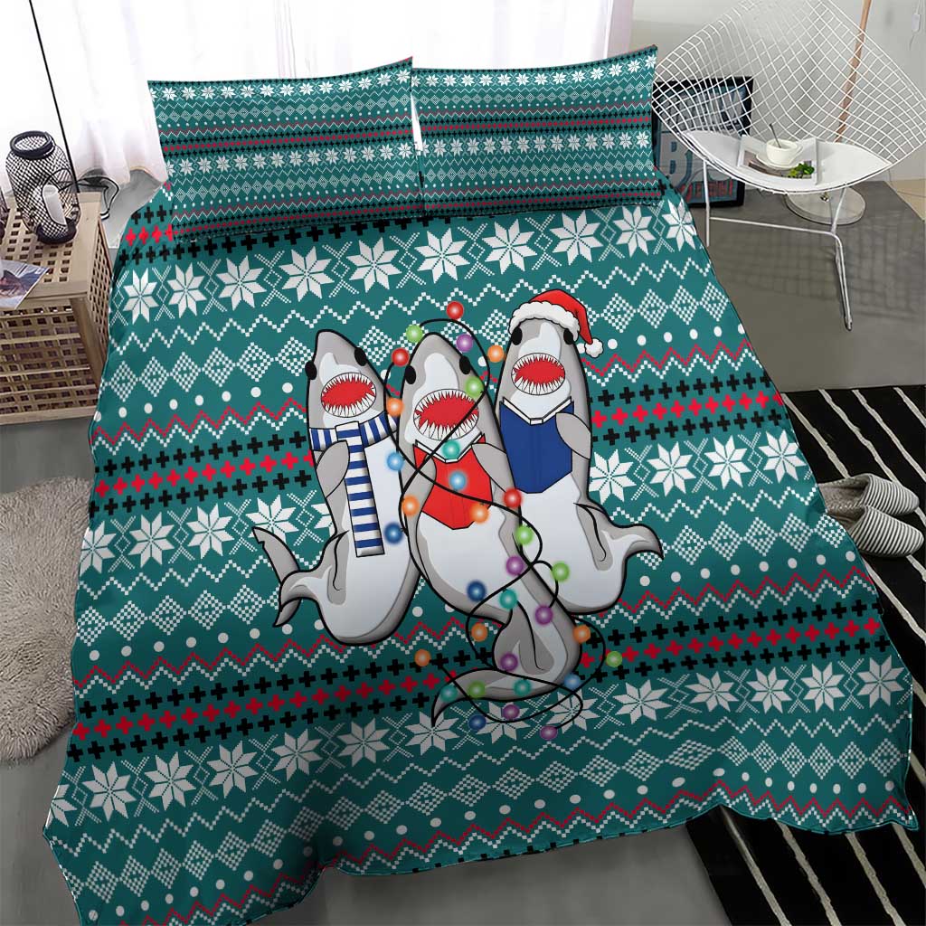 Funny Shark Christmas Bedding Set Xmas Holiday Patterns - Wonder Print Shop