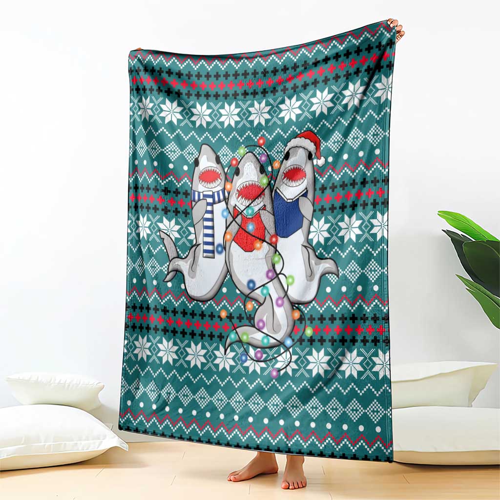 Funny Shark Christmas Blanket Xmas Holiday Patterns - Wonder Print Shop