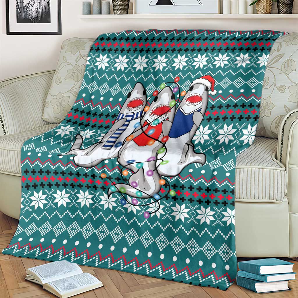 Funny Shark Christmas Blanket Xmas Holiday Patterns - Wonder Print Shop