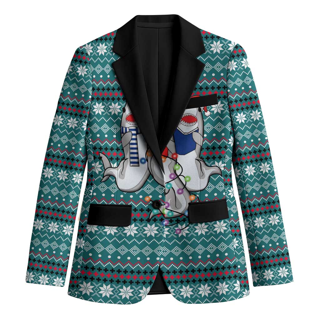 Funny Shark Christmas Blazer Xmas Holiday Patterns - Wonder Print Shop