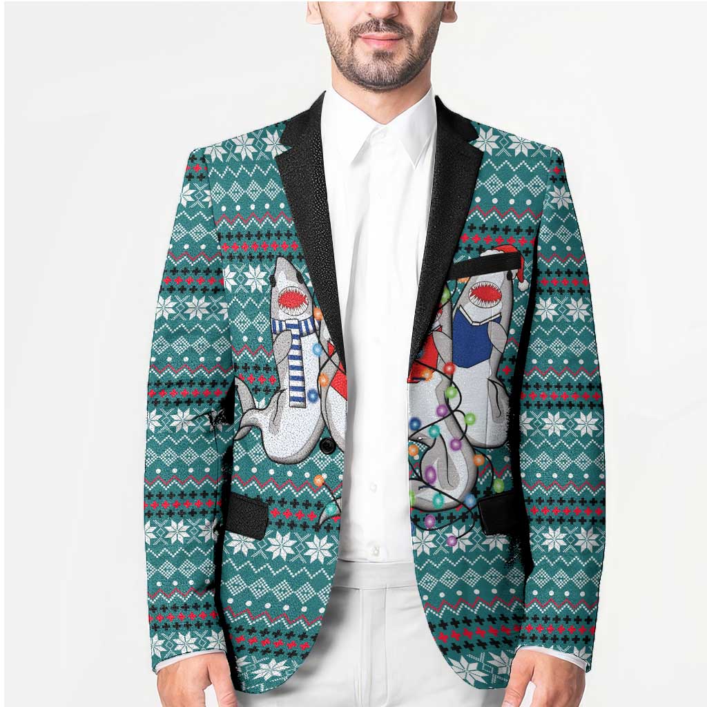 Funny Shark Christmas Blazer Xmas Holiday Patterns - Wonder Print Shop