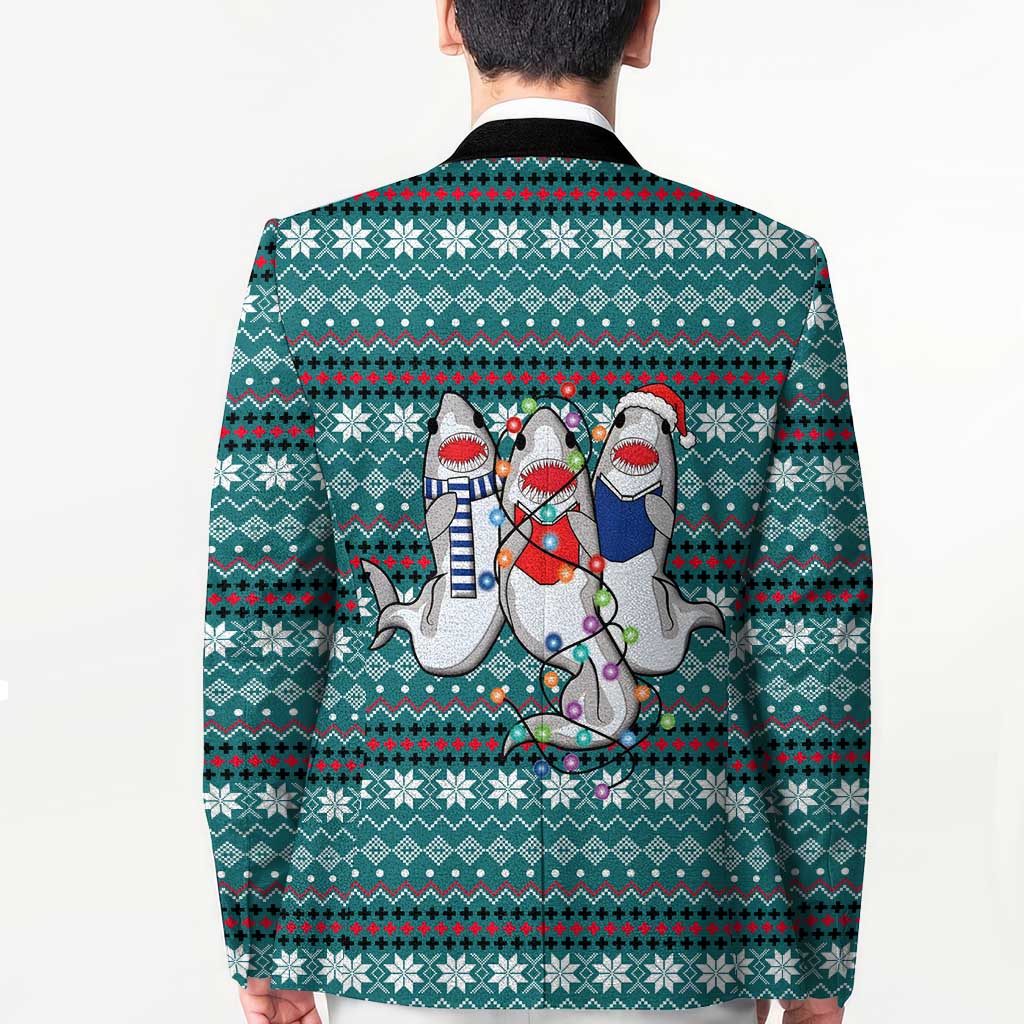 Funny Shark Christmas Blazer Xmas Holiday Patterns - Wonder Print Shop