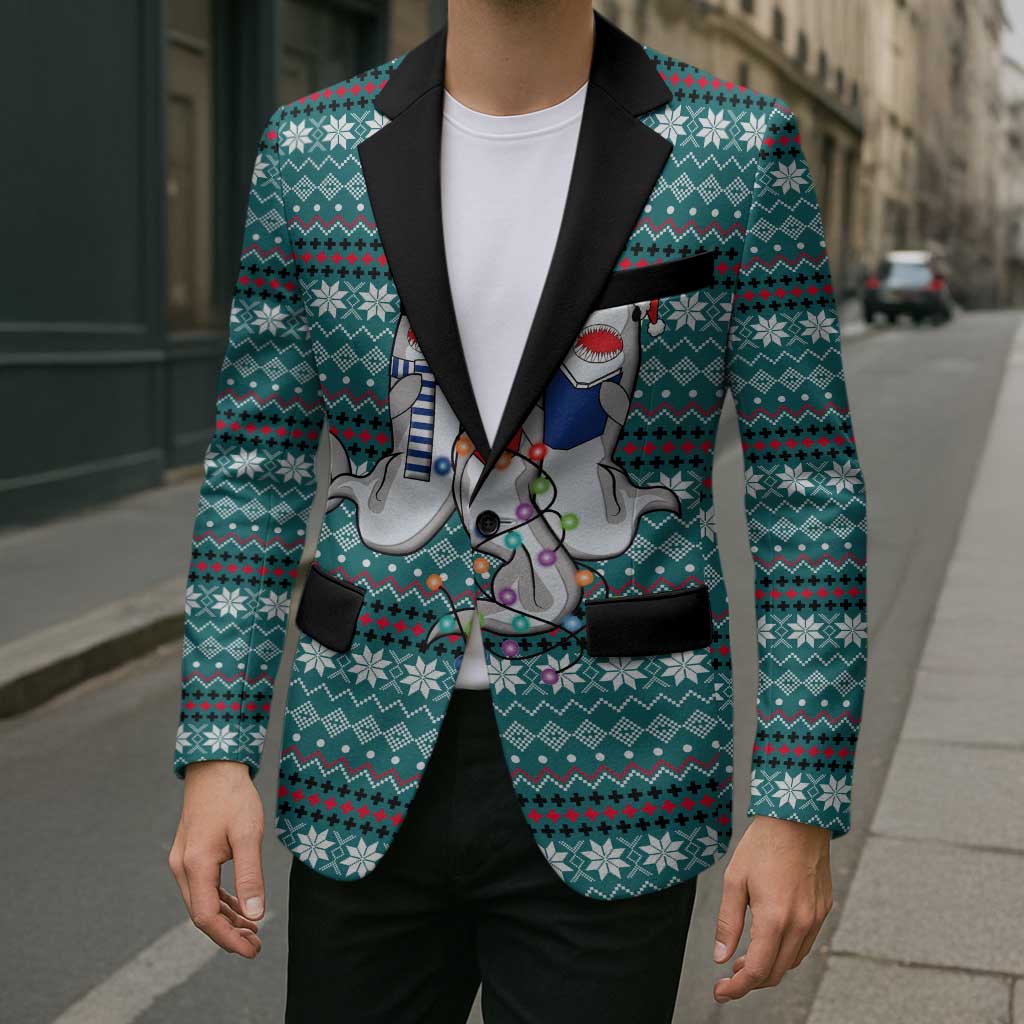 Funny Shark Christmas Blazer Xmas Holiday Patterns - Wonder Print Shop