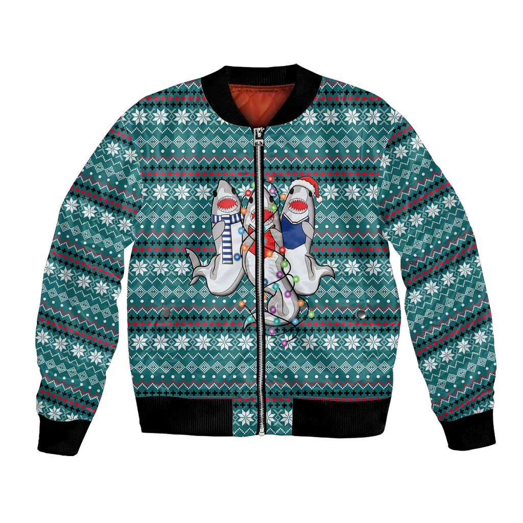 Funny Shark Christmas Bomber Jacket Xmas Holiday Patterns - Wonder Print Shop