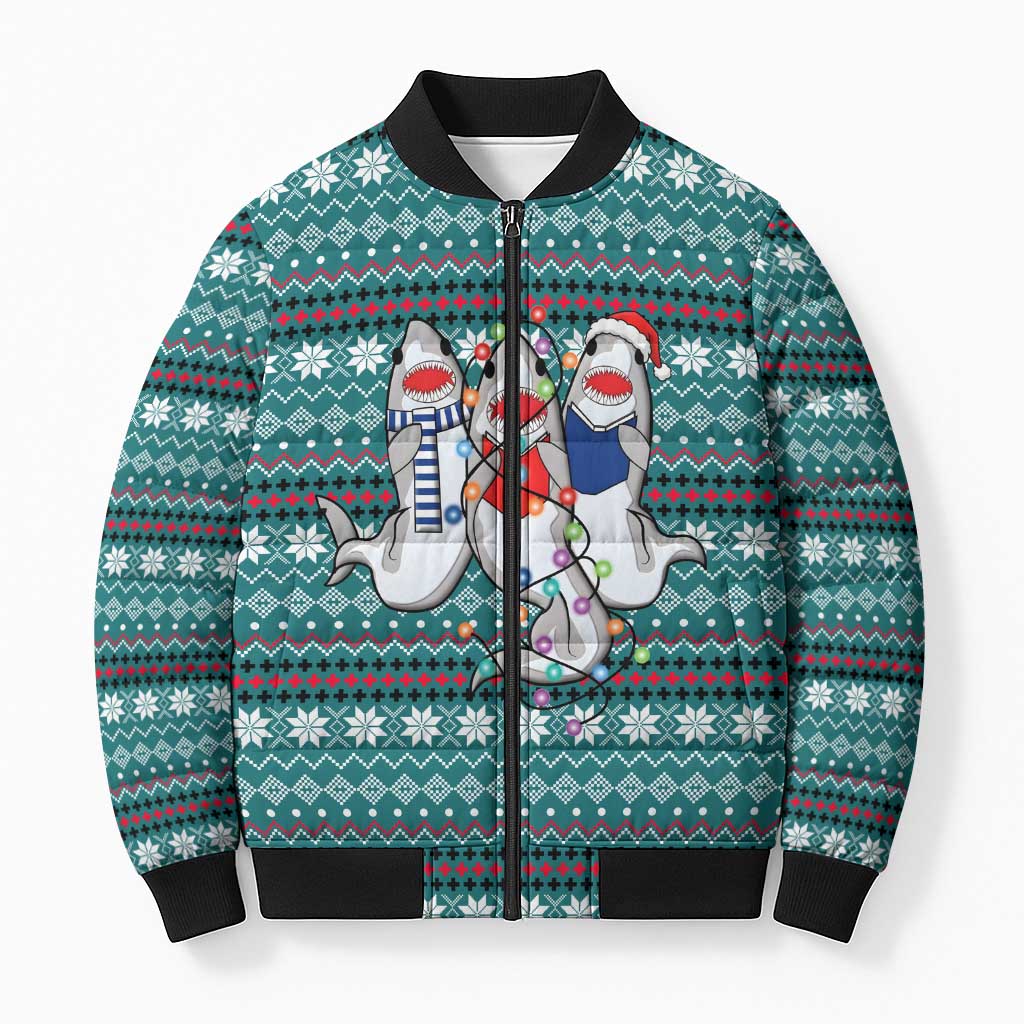 Funny Shark Christmas Bomber Puffer Jacket Xmas Holiday Patterns - Wonder Print Shop