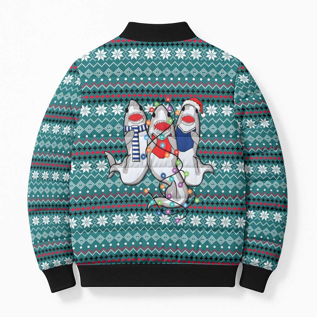Funny Shark Christmas Bomber Puffer Jacket Xmas Holiday Patterns - Wonder Print Shop