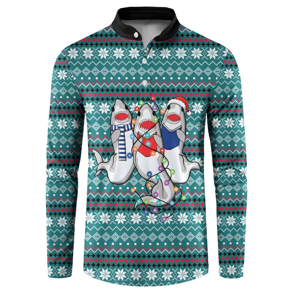 Funny Shark Christmas Button Sweatshirt Xmas Holiday Patterns - Wonder Print Shop