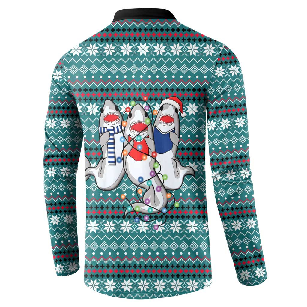 Funny Shark Christmas Button Sweatshirt Xmas Holiday Patterns - Wonder Print Shop