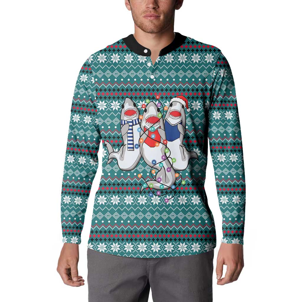 Funny Shark Christmas Button Sweatshirt Xmas Holiday Patterns - Wonder Print Shop