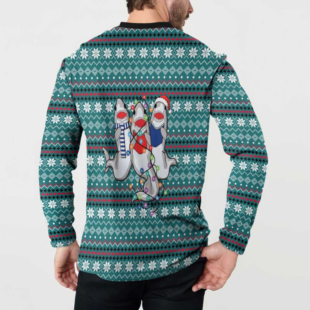 Funny Shark Christmas Button Sweatshirt Xmas Holiday Patterns - Wonder Print Shop