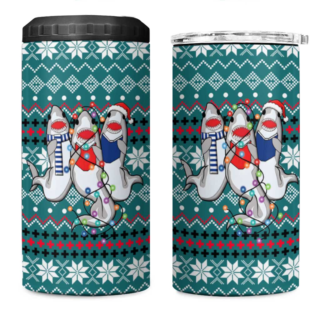 Funny Shark Christmas 4 in 1 Can Cooler Tumbler Xmas Holiday Patterns - Wonder Print Shop