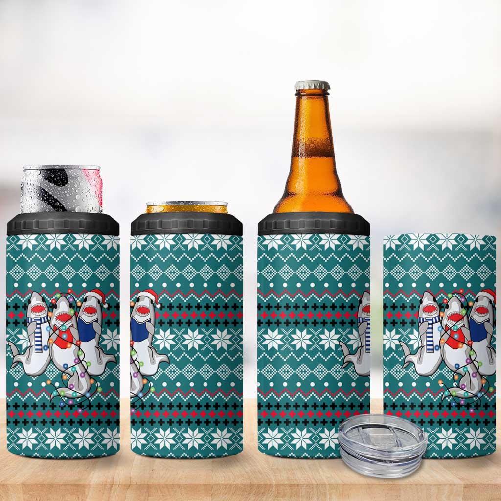 Funny Shark Christmas 4 in 1 Can Cooler Tumbler Xmas Holiday Patterns - Wonder Print Shop