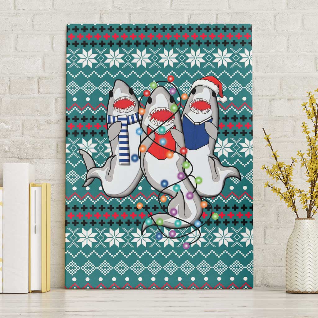 Funny Shark Christmas Canvas Wall Art Xmas Holiday Patterns - Wonder Print Shop