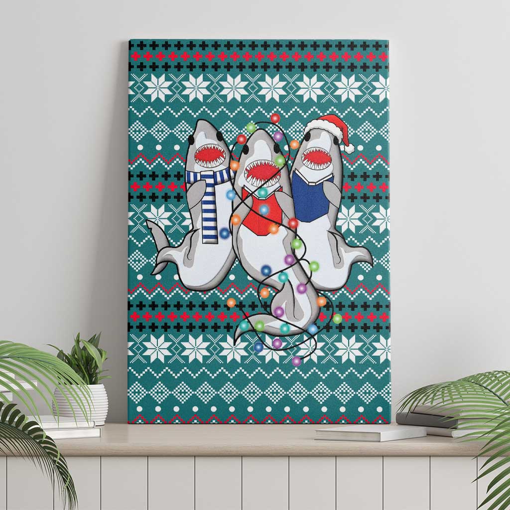 Funny Shark Christmas Canvas Wall Art Xmas Holiday Patterns - Wonder Print Shop