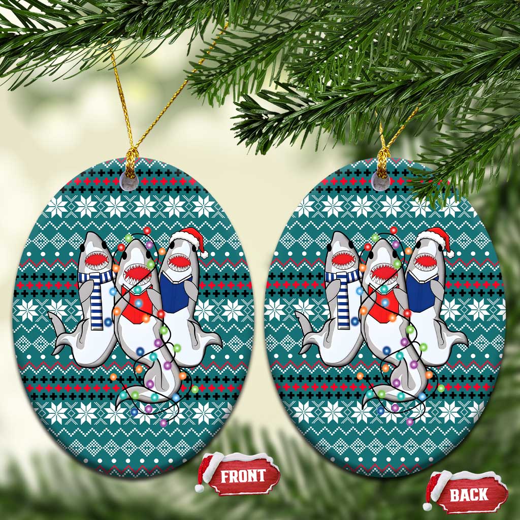 Funny Shark Christmas Ceramic Ornament Xmas Holiday Patterns - Wonder Print Shop