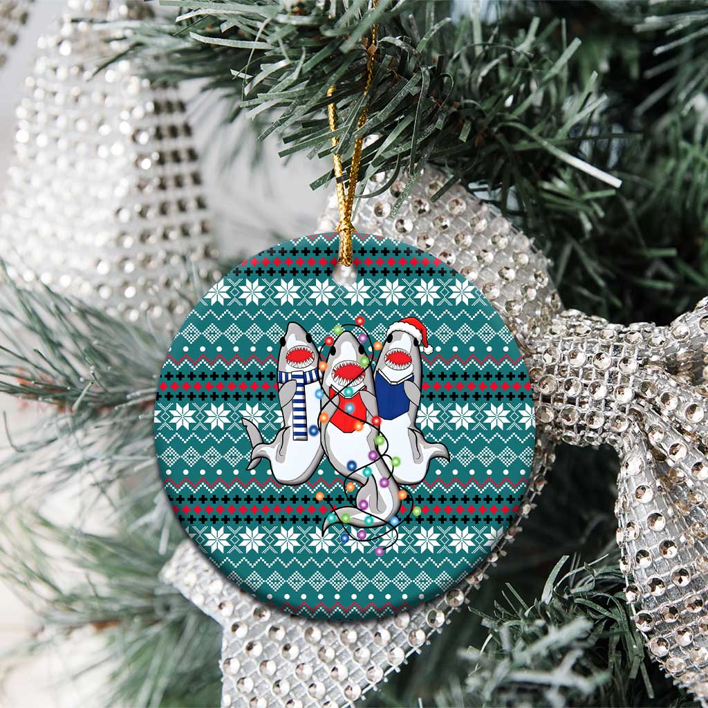 Funny Shark Christmas Ceramic Ornament Xmas Holiday Patterns - Wonder Print Shop