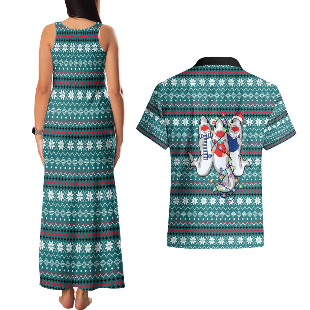 Funny Shark Christmas Couples Matching Tank Maxi Dress and Hawaiian Shirt Xmas Holiday Patterns - Wonder Print Shop