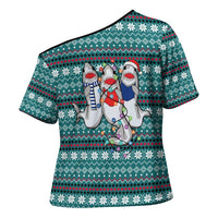 Funny Shark Christmas Cross Shoulder Shirt Xmas Holiday Patterns - Wonder Print Shop