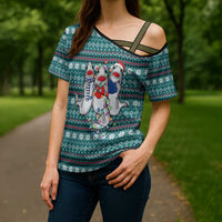 Funny Shark Christmas Cross Shoulder Shirt Xmas Holiday Patterns - Wonder Print Shop