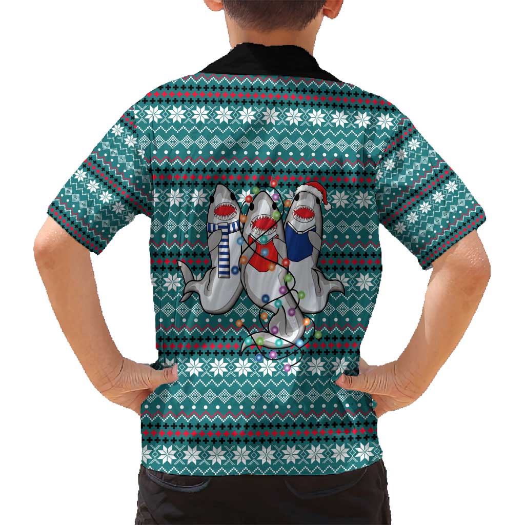 Funny Shark Christmas Family Matching Long Sleeve Bodycon Dress and Hawaiian Shirt Xmas Holiday Patterns - Wonder Print Shop