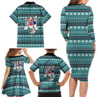Funny Shark Christmas Family Matching Long Sleeve Bodycon Dress and Hawaiian Shirt Xmas Holiday Patterns - Wonder Print Shop