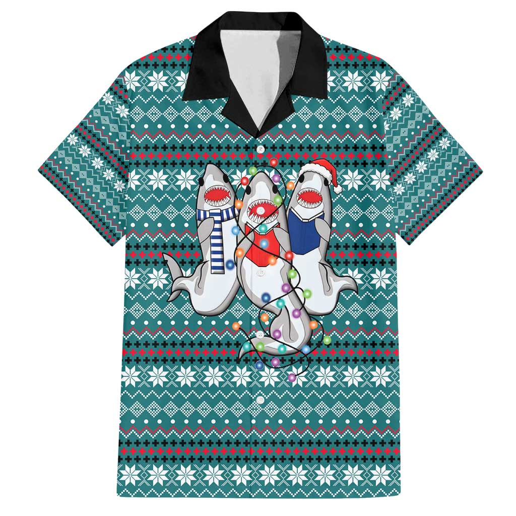 Funny Shark Christmas Family Matching Long Sleeve Bodycon Dress and Hawaiian Shirt Xmas Holiday Patterns - Wonder Print Shop