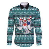 Funny Shark Christmas Family Matching Long Sleeve Bodycon Dress and Hawaiian Shirt Xmas Holiday Patterns - Wonder Print Shop